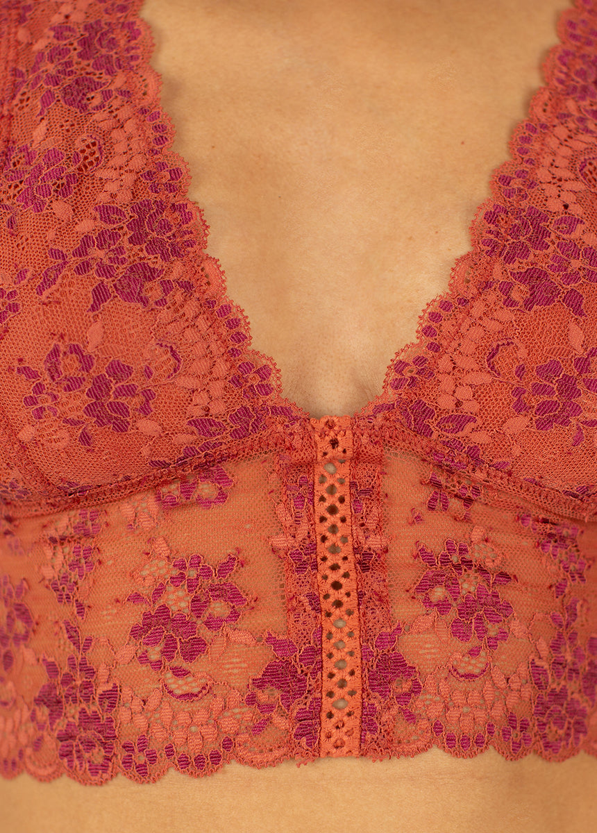 TOPSHOP Bralette Crop Top 2 XS Lace Crochet Trim Orange Red NEW