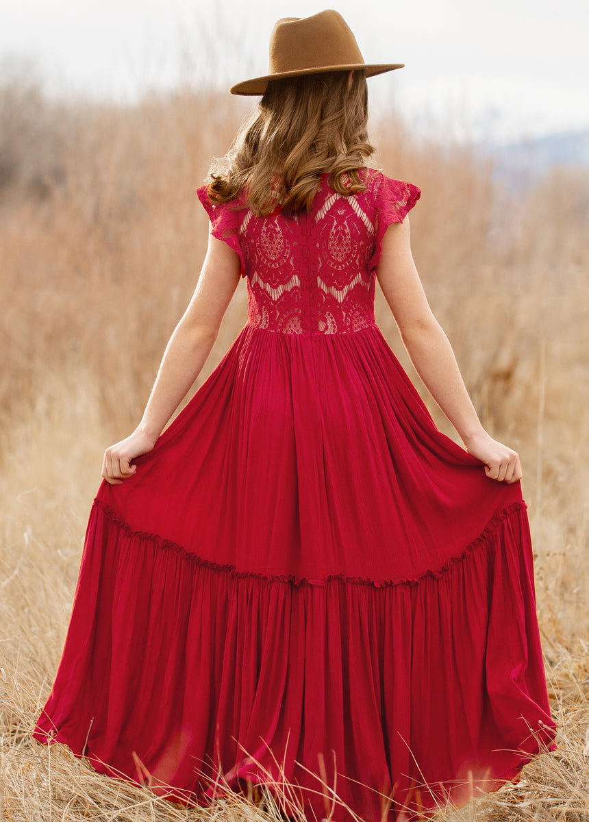 Women's Bohemian Maxi Dress in Red Print
